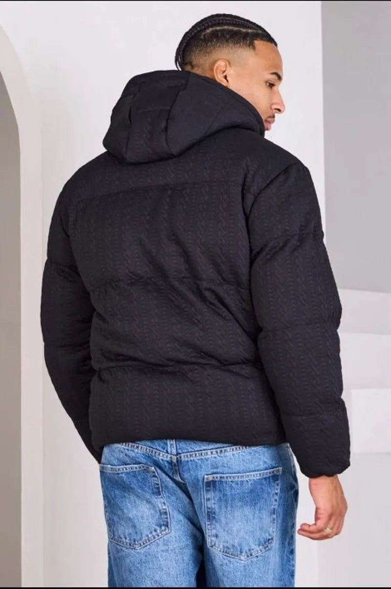Black down jacket with wool print