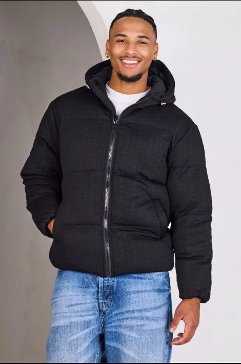 Black down jacket with wool print