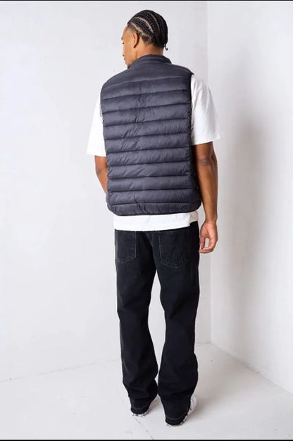 Lightweight quilted and waterproof black sleeveless down jacket