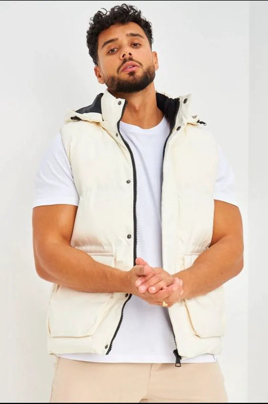 Ecru sleeveless down jacket