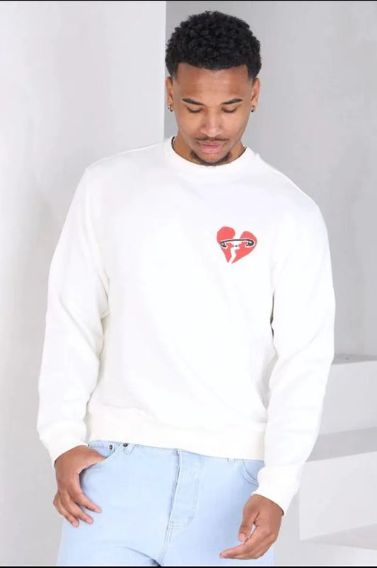 Ecru sweatshirt with broken heart logo