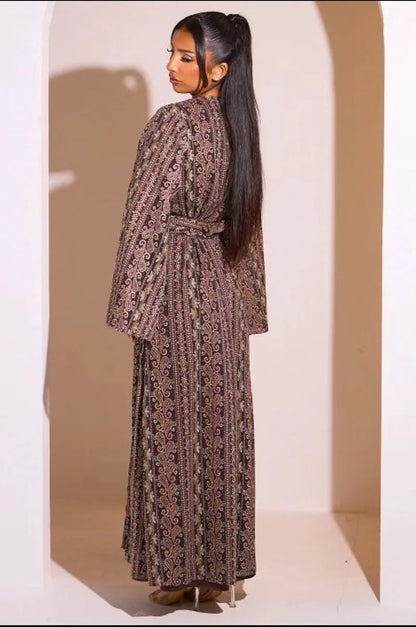 Ensemble 2 pièces : abaya + kimono marron colorés