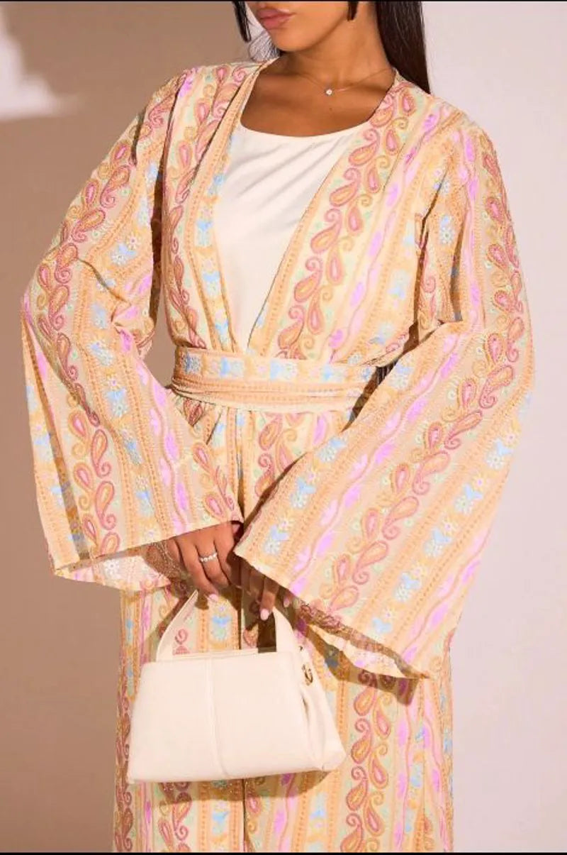 Ensemble 2 pièces : abaya + kimono orange colorés