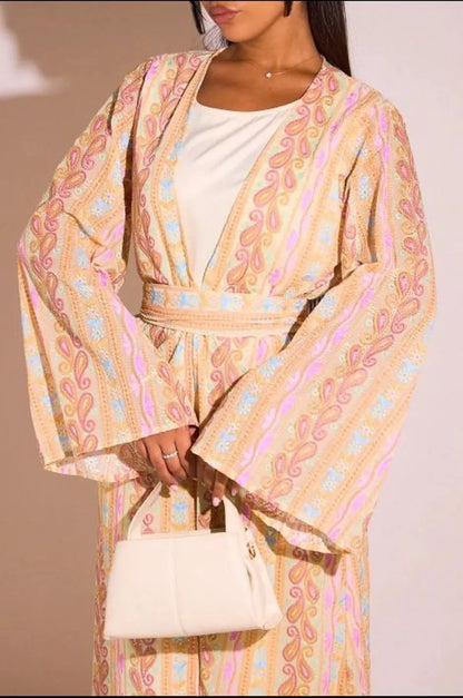 Ensemble 2 pièces : abaya + kimono orange colorés