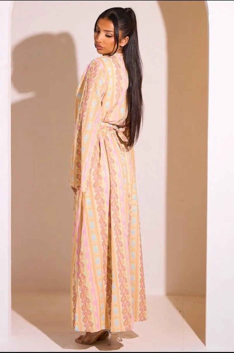 Ensemble 2 pièces : abaya + kimono orange colorés