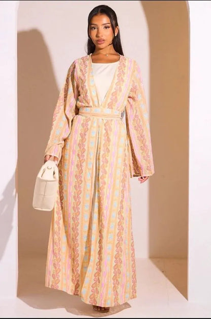 Ensemble 2 pièces : abaya + kimono orange colorés