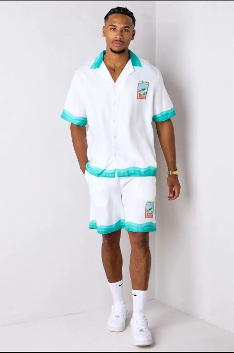 "algeria" two-piece set: green and white shirt + shorts