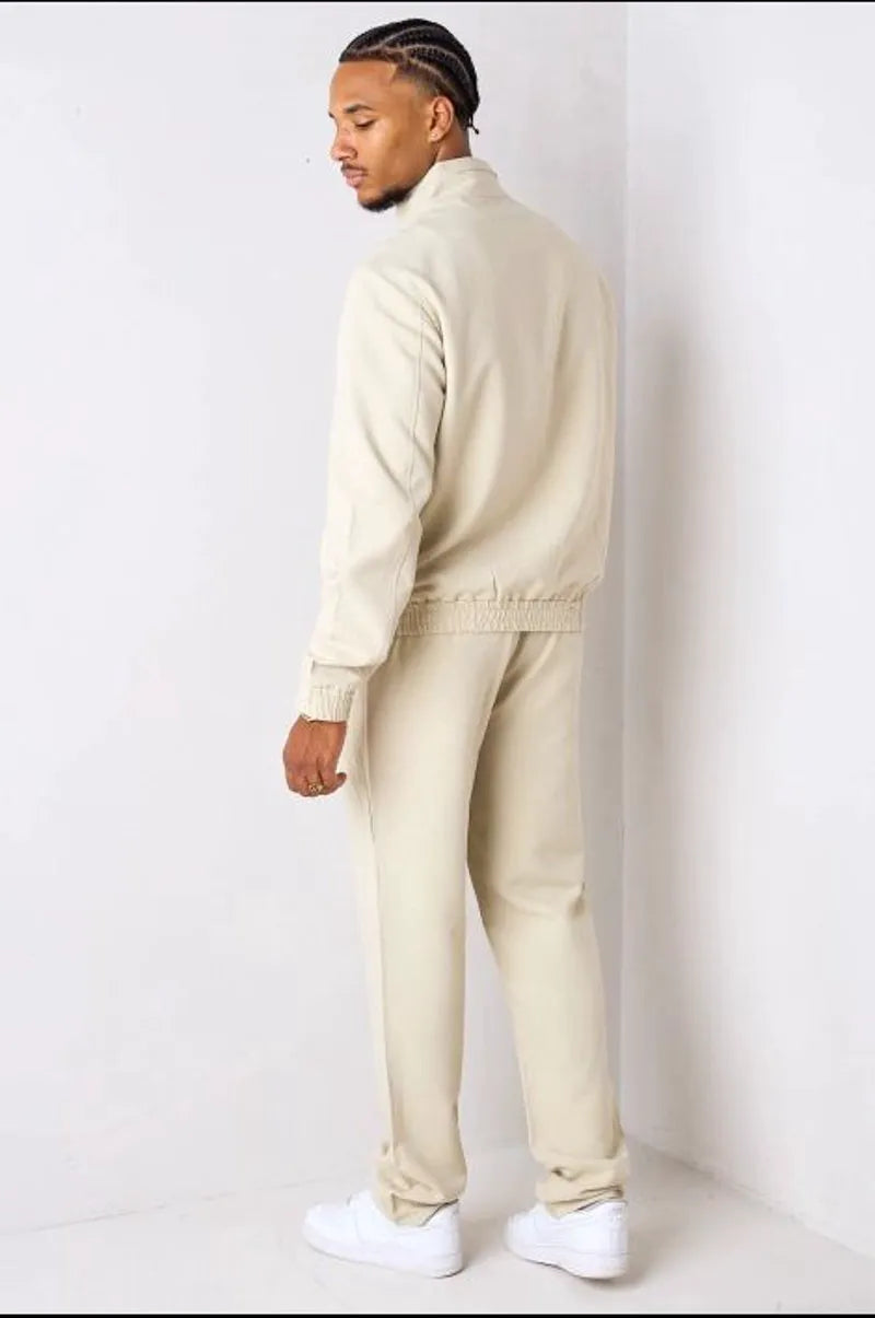 Beige two-piece set: zip-up jacket + trousers