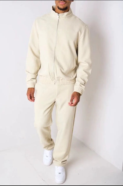 Beige two-piece set: zip-up jacket + trousers