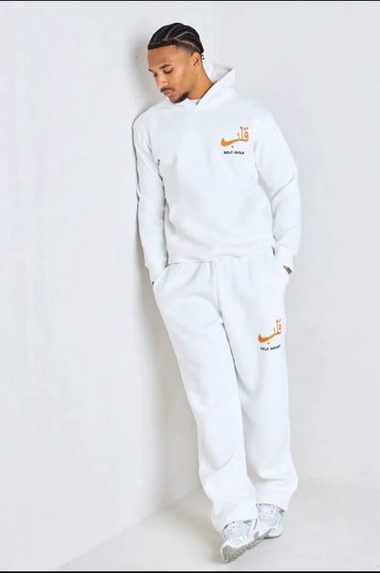 White "self love" two-piece set: sweater + joggers