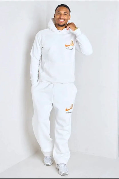 White "self love" two-piece set: sweater + joggers