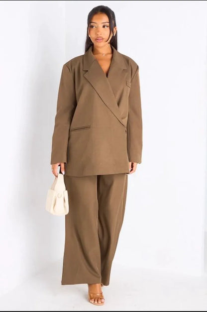 Ensemble 2 pièces : blazer + pantalon tailleur kaki