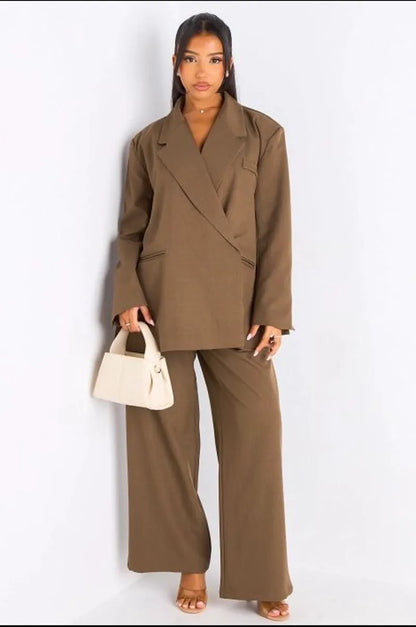 Ensemble 2 pièces : blazer + pantalon tailleur kaki