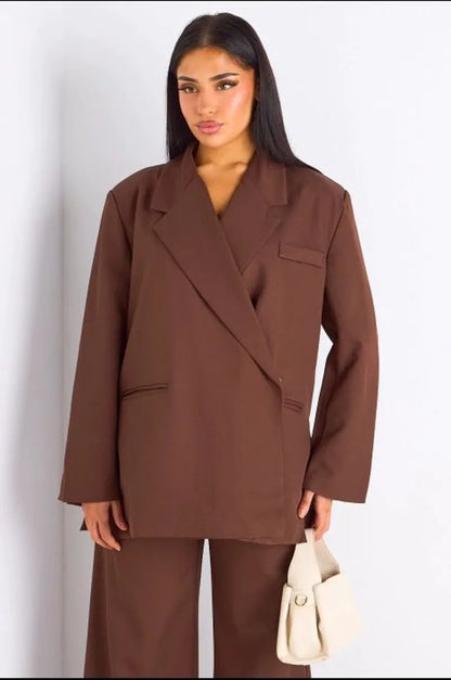Ensemble 2 pièces : blazer + pantalon tailleur marron