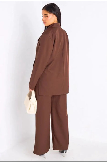 Ensemble 2 pièces : blazer + pantalon tailleur marron