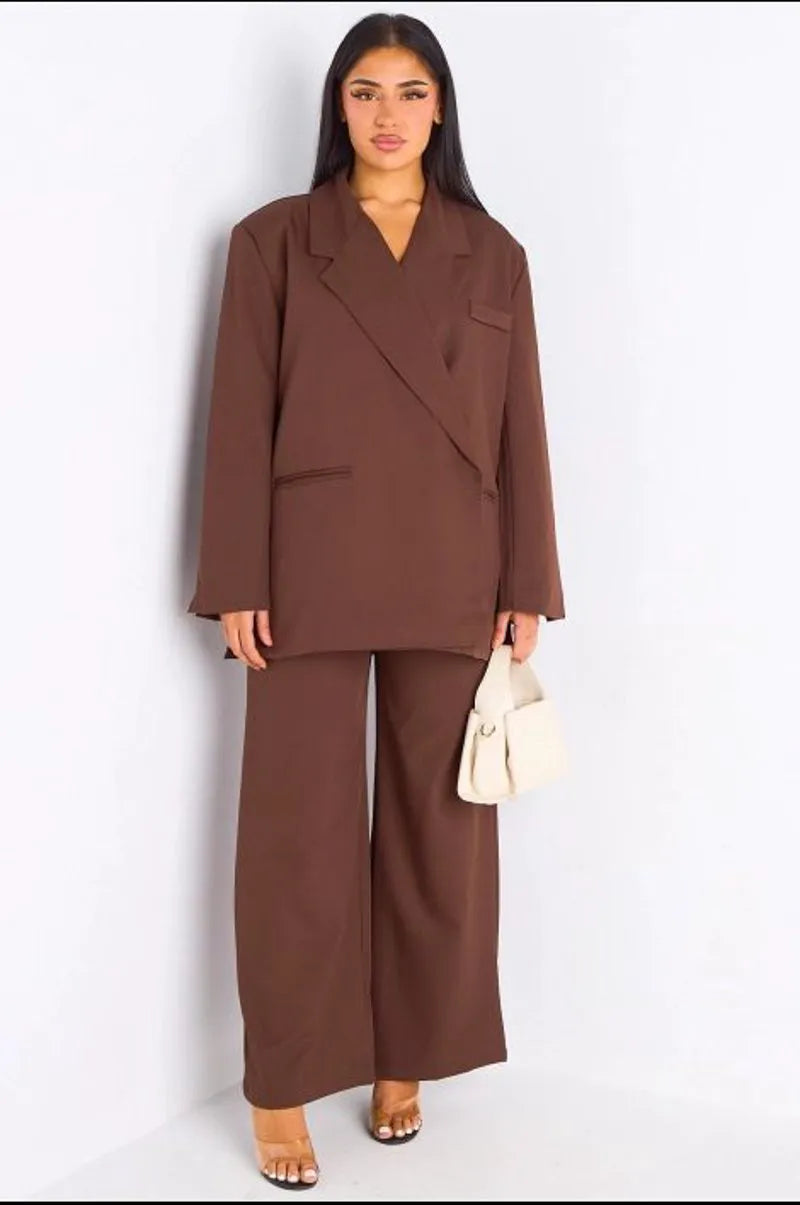 Ensemble 2 pièces : blazer + pantalon tailleur marron