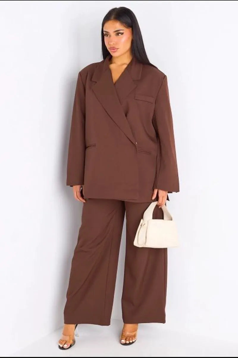 Ensemble 2 pièces : blazer + pantalon tailleur marron