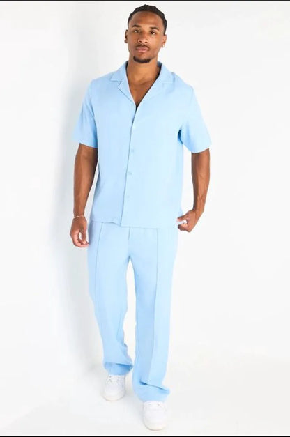 Ensemble 2 pièces bleu clair chemise à boutons + pantalon