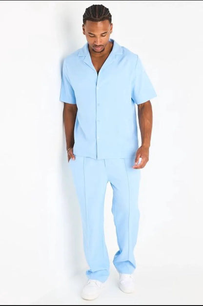 Ensemble 2 pièces bleu clair chemise à boutons + pantalon
