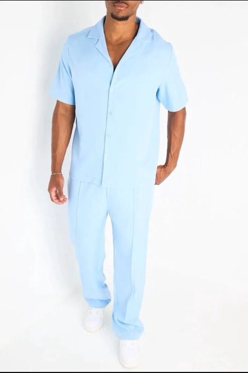 Ensemble 2 pièces bleu clair chemise à boutons + pantalon