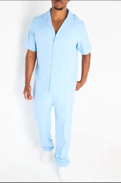 Ensemble 2 pièces bleu clair chemise à boutons + pantalon