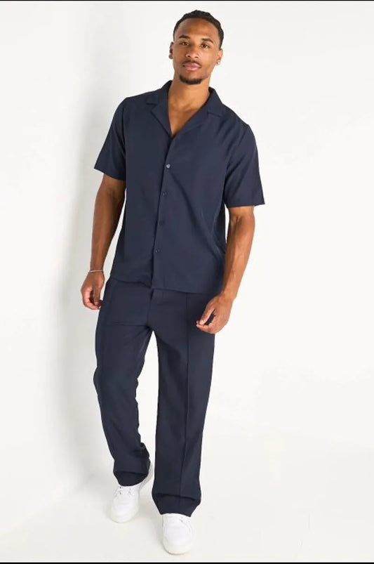 Ensemble 2 pièces bleu marine chemise à boutons + pantalon