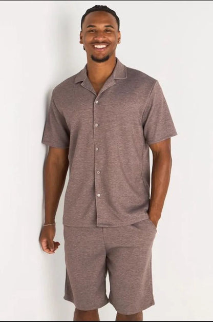 Ensemble 2 pièces : chemise à boutons + short marron