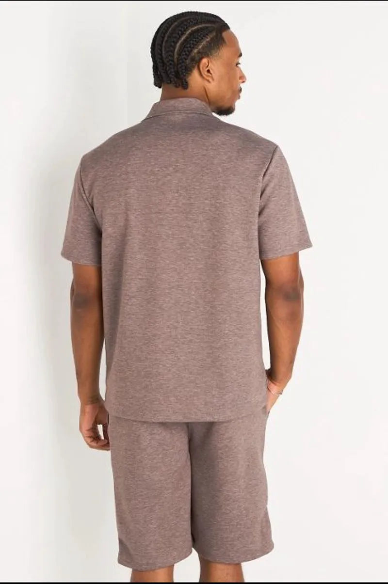 Ensemble 2 pièces : chemise à boutons + short marron