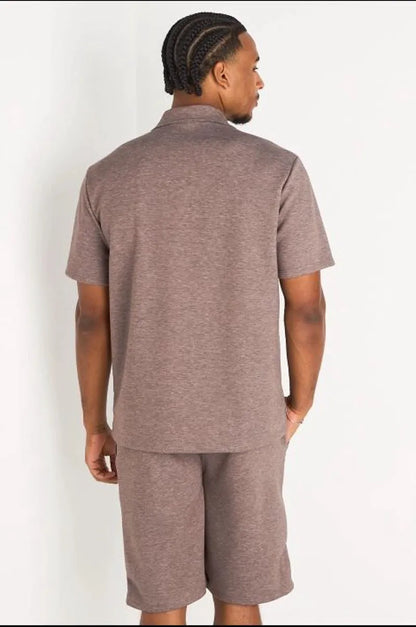 Ensemble 2 pièces : chemise à boutons + short marron