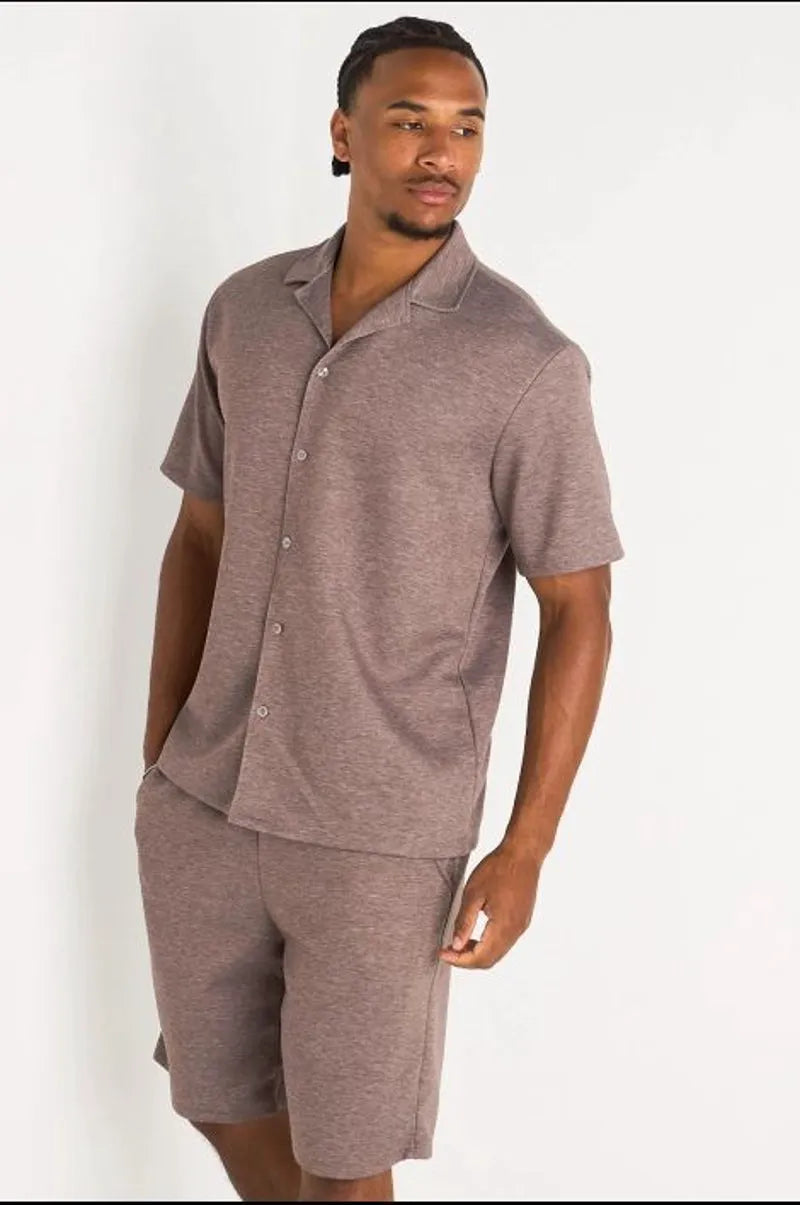 Ensemble 2 pièces : chemise à boutons + short marron