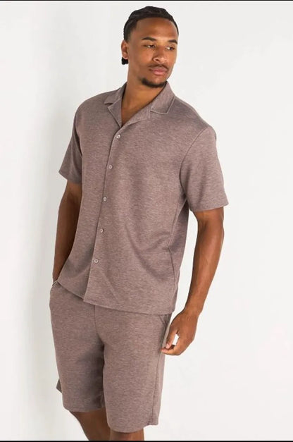 Ensemble 2 pièces : chemise à boutons + short marron