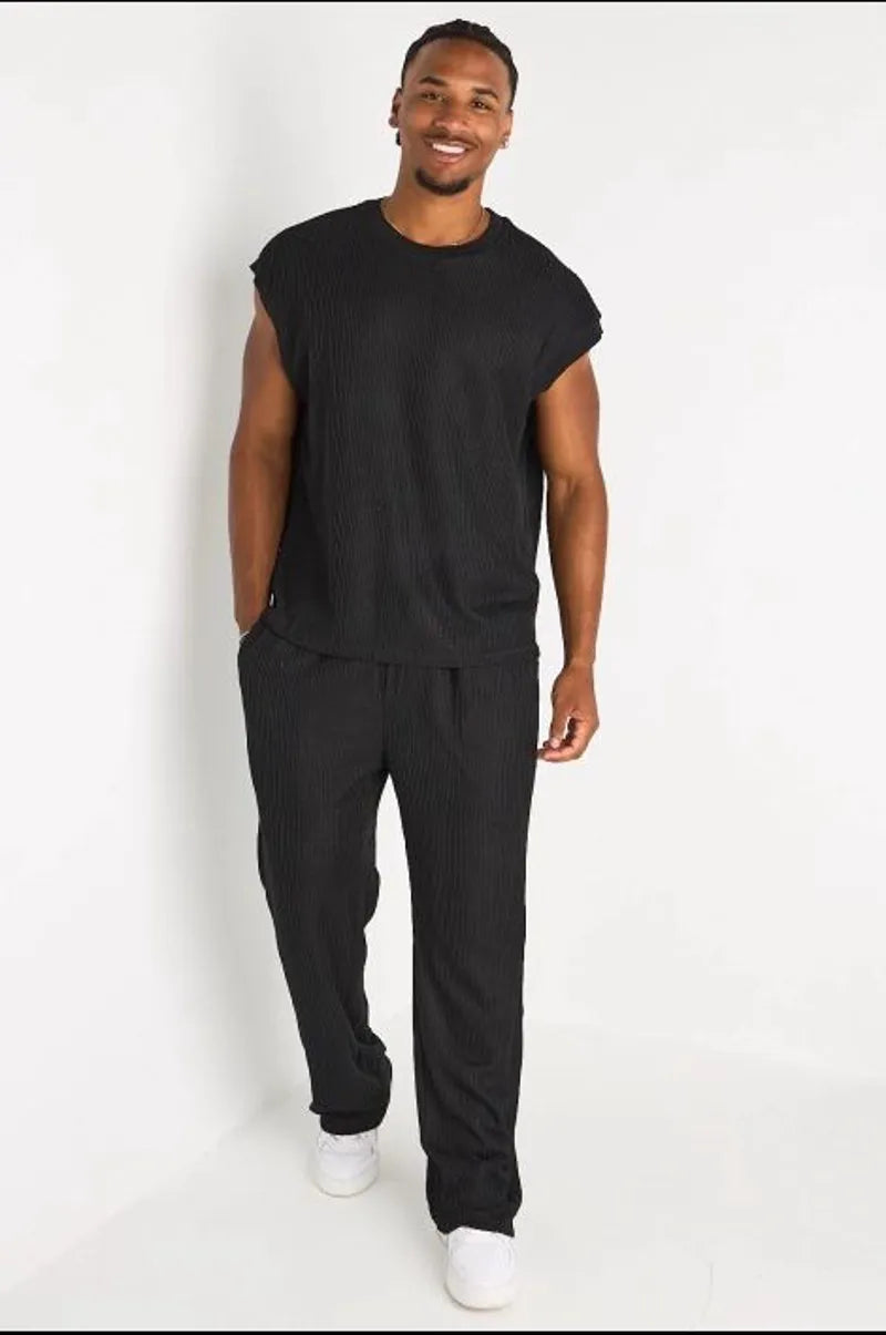 Ensemble 2 pièces : débardeur + pantalon en maille noir