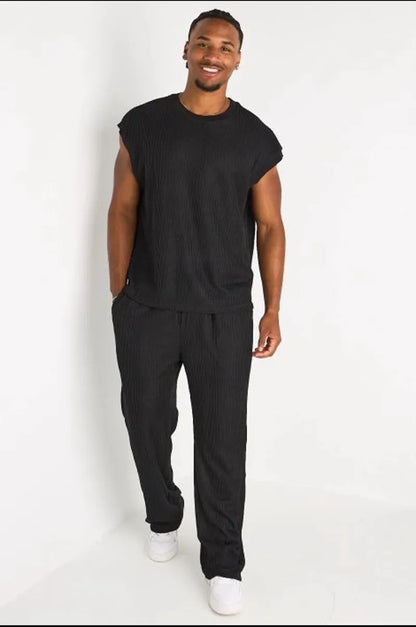 Ensemble 2 pièces : débardeur + pantalon en maille noir