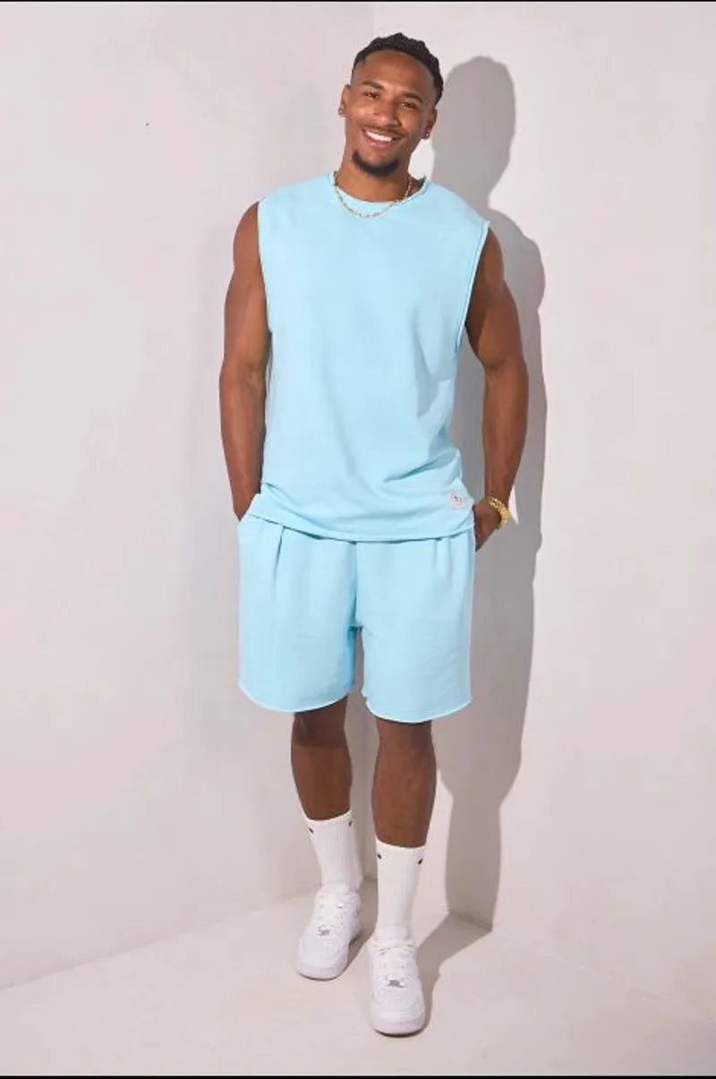 Two-piece set: light blue tank top + shorts
