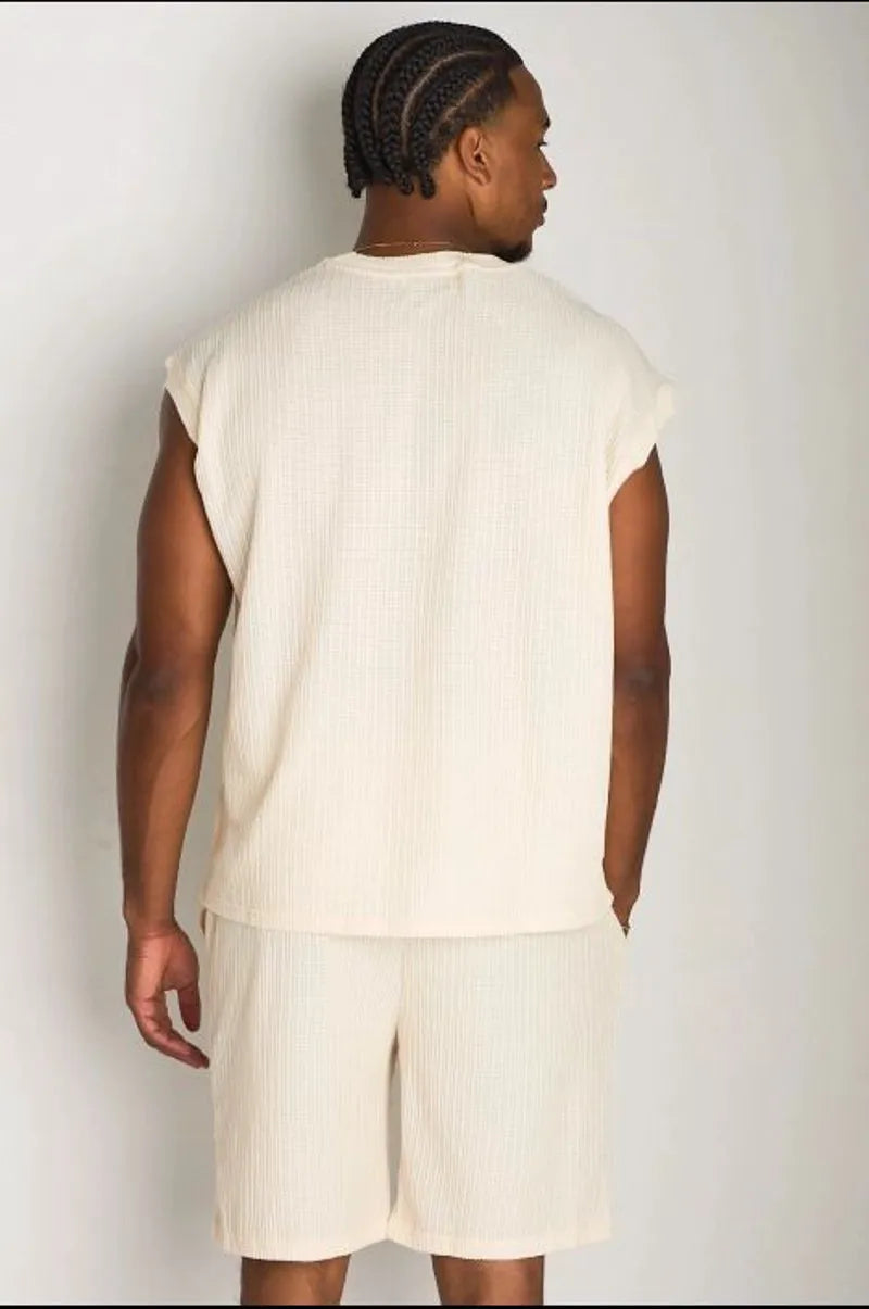 Ensemble 2 pièces : débardeur  + short en maille beige