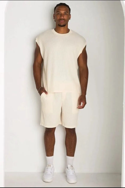 Ensemble 2 pièces : débardeur  + short en maille beige