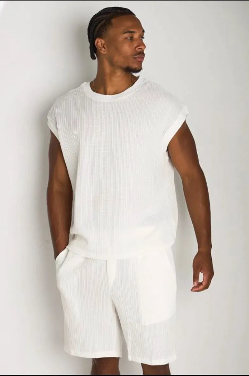 Ensemble 2 pièces : débardeur  + short en maille blanc