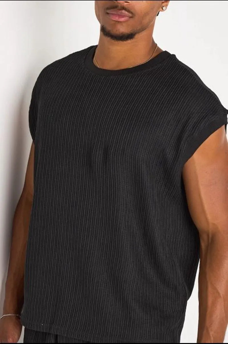 Ensemble 2 pièces : débardeur  + short en maille noir