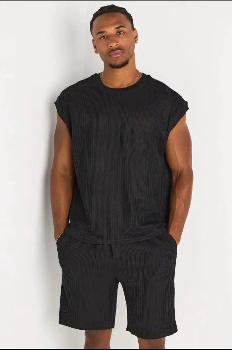 Ensemble 2 pièces : débardeur  + short en maille noir