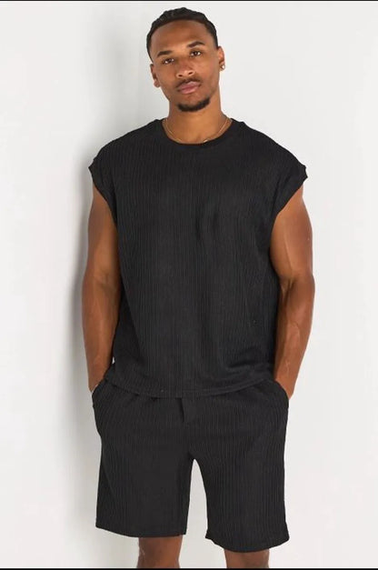 Ensemble 2 pièces : débardeur  + short en maille noir