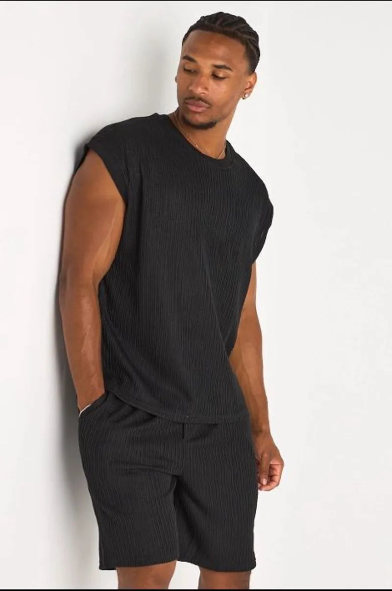 Ensemble 2 pièces : débardeur  + short en maille noir