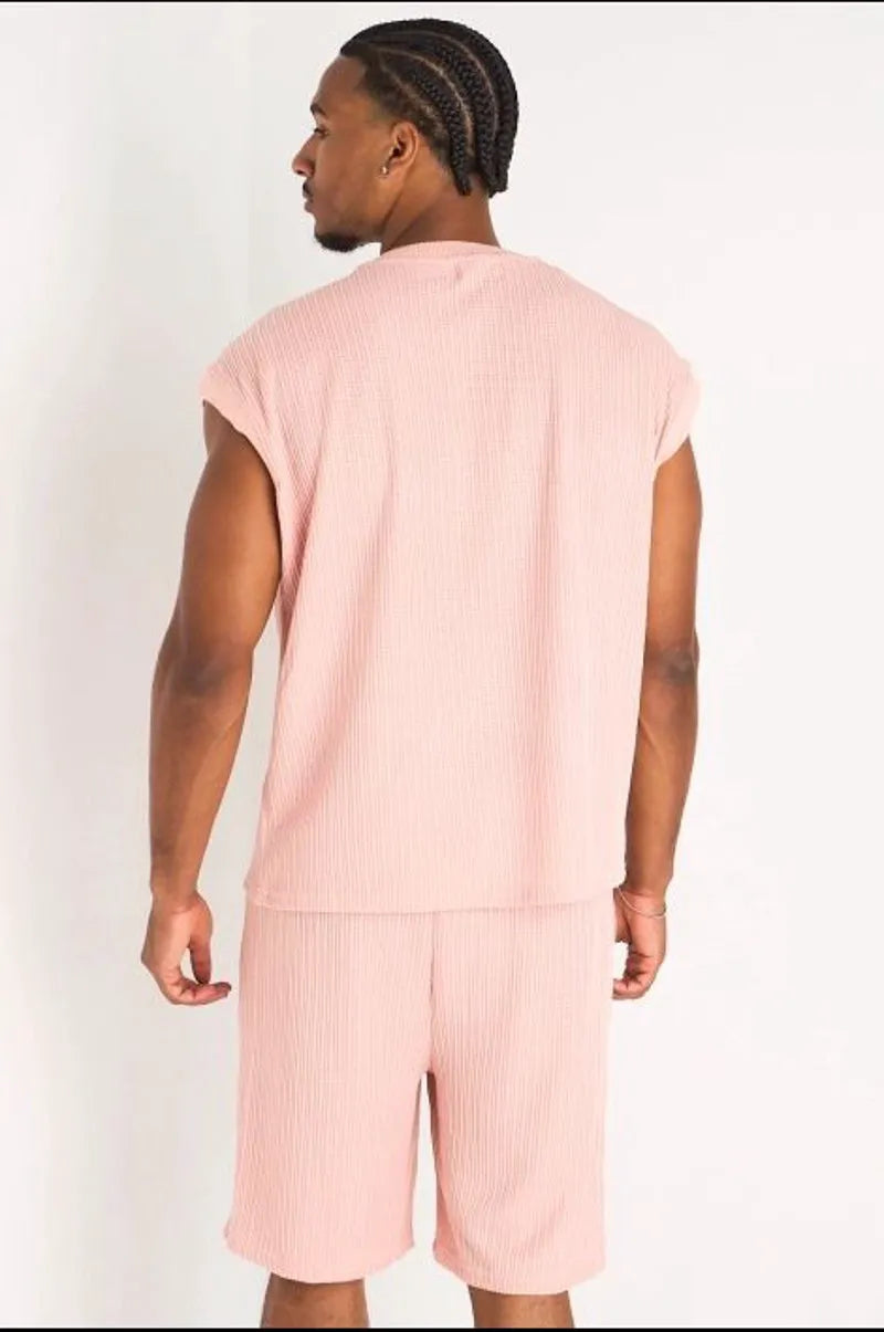 Ensemble 2 pièces : débardeur  + short en maille rose