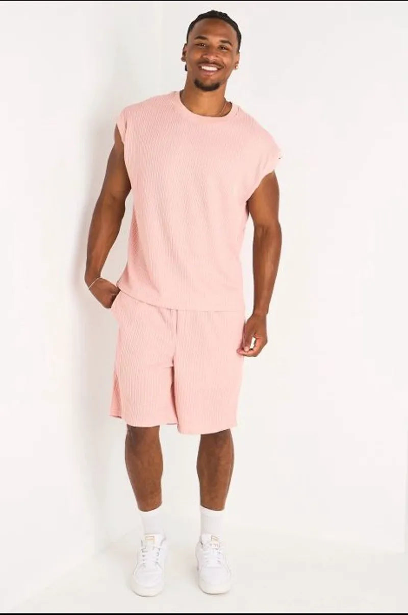 Ensemble 2 pièces : débardeur  + short en maille rose