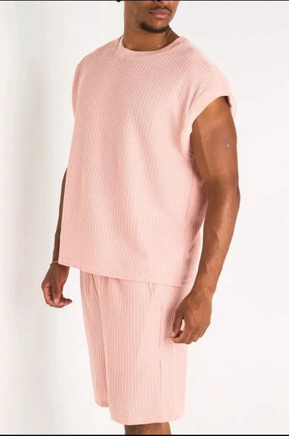 Ensemble 2 pièces : débardeur  + short en maille rose