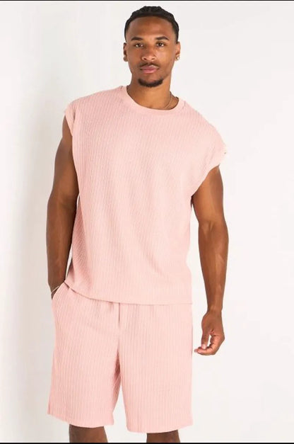 Ensemble 2 pièces : débardeur  + short en maille rose