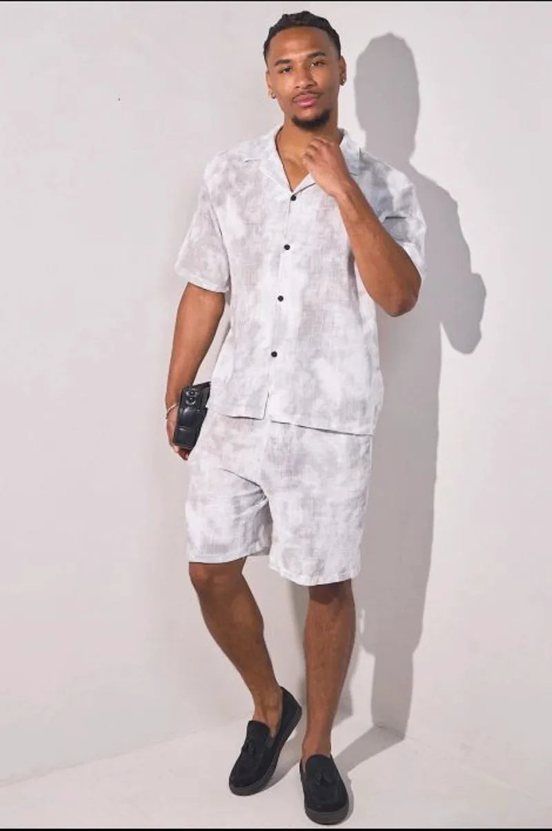 Distressed grey two-piece set: shirt + shorts