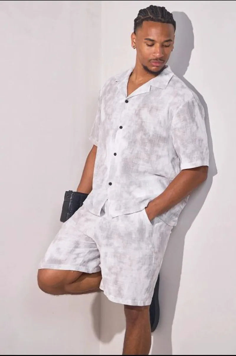 Distressed grey two-piece set: shirt + shorts