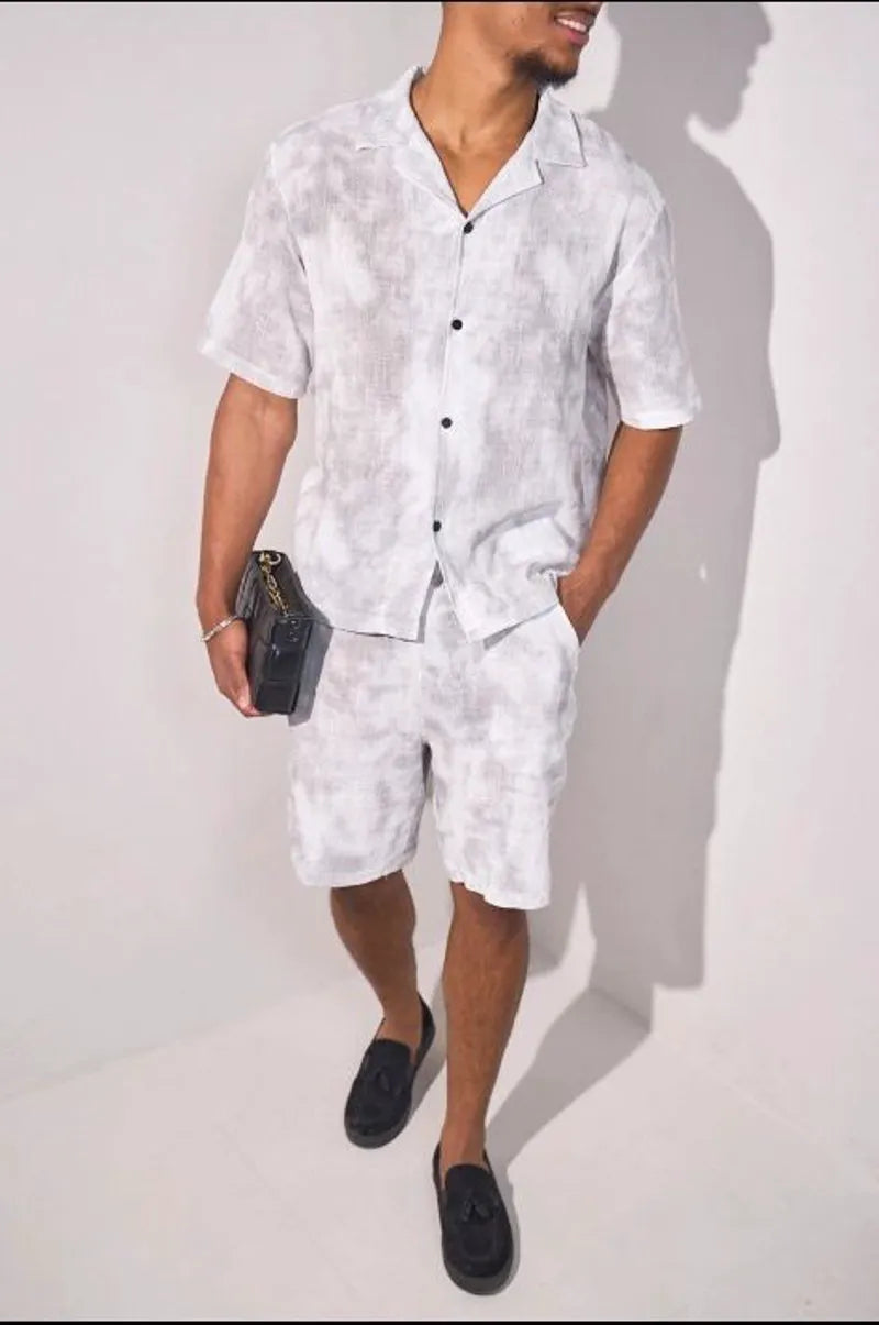 Distressed grey two-piece set: shirt + shorts