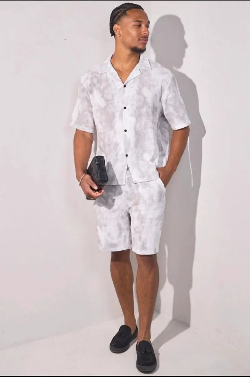Distressed grey two-piece set: shirt + shorts