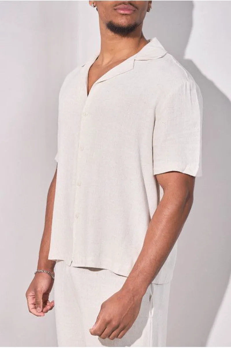 Two-piece linen set: beige shirt + trousers